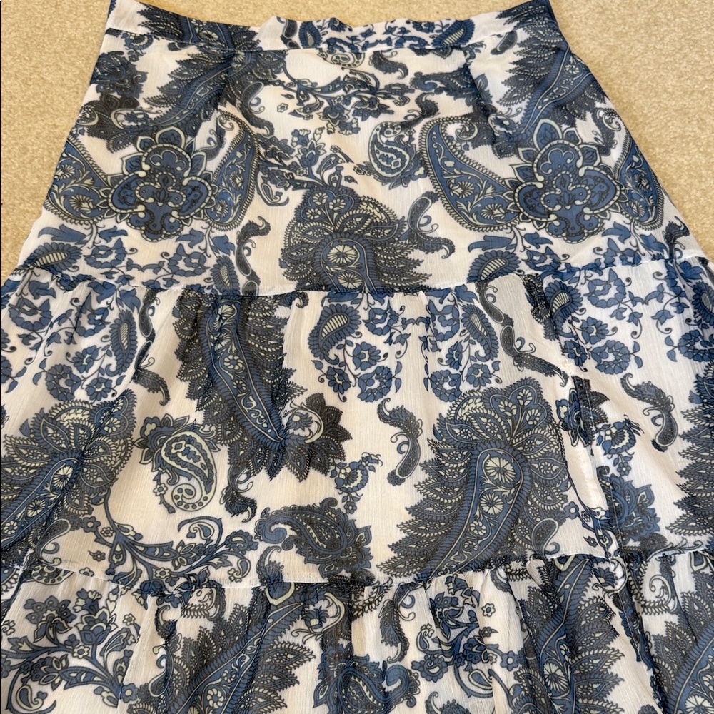 Boho Tiered Paisley Maxi Skirt and top in Blue and White - Picture 3 of 12